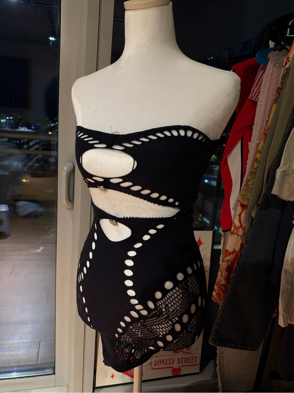 Fashion Nova Black Cutout Strapless Sheer Panel Mini Dress